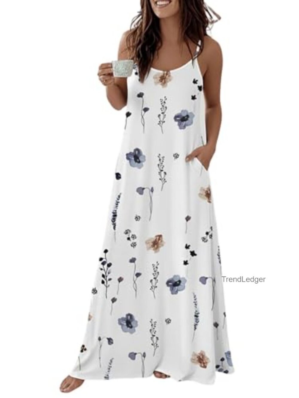 Spaghetti Strap Lounge Dress with Pockets Sleeveless Nightgown